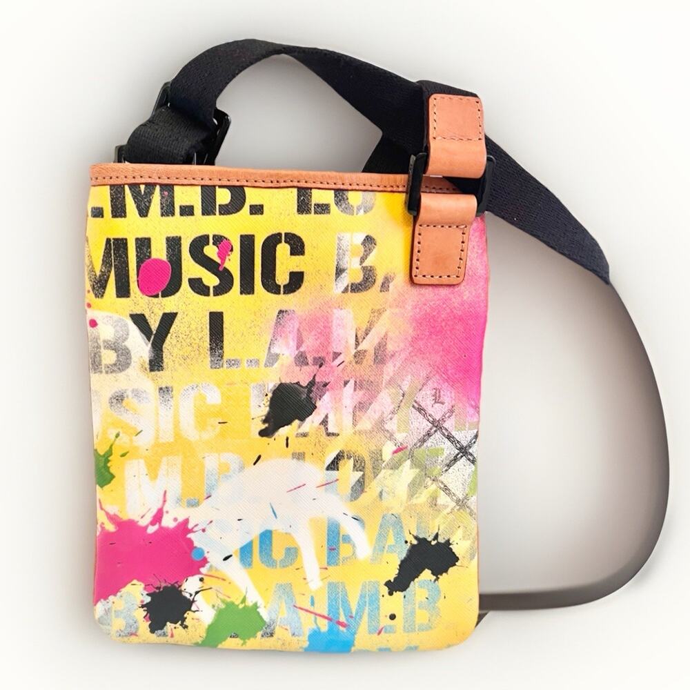 L.A.M.B. Gwen Stefani Graffiti Splatter Crossbody Bag Coated Canvas Leather Y2K - Picture 6 of 13